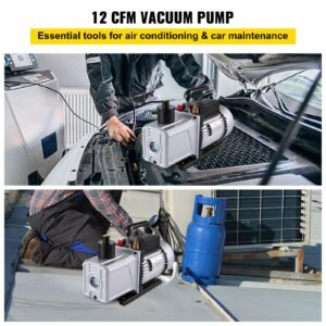 vacuum pump 12cfm 1 hp single stage air conditioning vacuum pump 110v 5pa ultimate vacuum refrigerant hvac air tool rotary vane vacuum pump for automobile vacuum evacuation (1 stage, 12cfm)