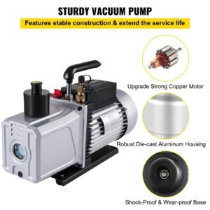 vacuum pump 12cfm 1 hp single stage air conditioning vacuum pump 110v 5pa ultimate vacuum refrigerant hvac air tool rotary vane vacuum pump for automobile vacuum evacuation (1 stage, 12cfm)
