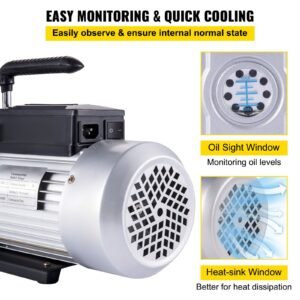 vacuum pump 12cfm 1 hp single stage air conditioning vacuum pump 110v 5pa ultimate vacuum refrigerant hvac air tool rotary vane vacuum pump for automobile vacuum evacuation (1 stage, 12cfm)