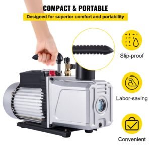 vacuum pump 12cfm 1 hp single stage air conditioning vacuum pump 110v 5pa ultimate vacuum refrigerant hvac air tool rotary vane vacuum pump for automobile vacuum evacuation (1 stage, 12cfm)