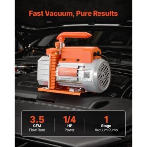 vacuum pump, 3.5 cfm 1/4 hp, hvac single stage rotary vane ac vacuum pump, for r134a r22 r410a systems, 4 pole motor, for automotive air conditioner maintenance resin degassing, oil included