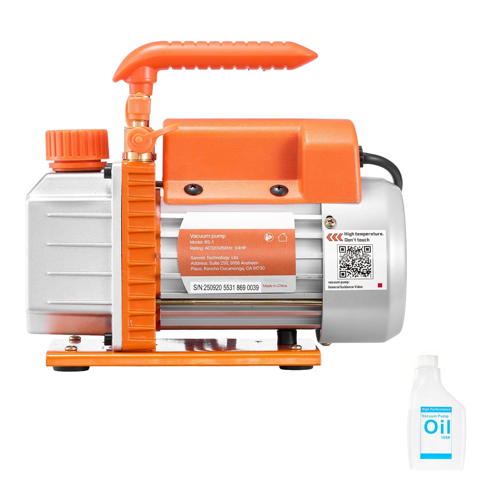 vacuum pump, 3.5 cfm 1/4 hp, hvac single stage rotary vane ac vacuum pump, for r134a r22 r410a systems, 4 pole motor, for automotive air conditioner maintenance resin degassing, oil included