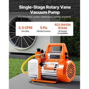 vacuum pump, 3.5 cfm 1/4 hp, hvac single stage rotary vane ac vacuum pump, for r134a r22 r410a systems, with oil bottle, 1720 prm, for automotive air conditioner maintenance resin degassing