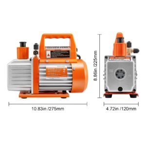vacuum pump, 3.5 cfm 1/4 hp, hvac single stage rotary vane ac vacuum pump, for r134a r22 r410a systems, with oil bottle, 1720 prm, for automotive air conditioner maintenance resin degassing