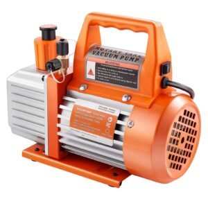 vacuum pump, 3.5 cfm 1/4 hp, hvac single stage rotary vane ac vacuum pump, for r134a r22 r410a systems, with oil bottle, 1720 prm, for automotive air conditioner maintenance resin degassing