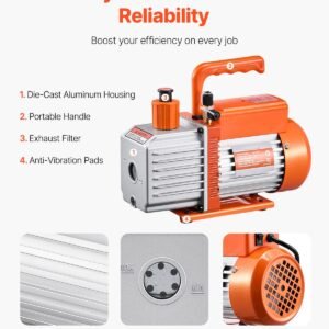 vacuum pump, 6 cfm, hvac 2 stage rotary vane vacuum pump, for r134a r22 r410a systems, auto ac vacuum pump kit with oil bottle, for automotive air conditioner maintenance resin degassing
