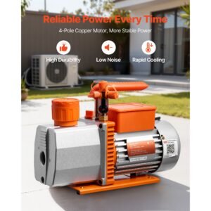 vacuum pump, 7 cfm 3/4 hp, hvac two stage rotary vane ac vacuum pump, for r134a r22 r410a r1234yf r32, 4 pole motor, for automotive air conditioner maintenance resin degassing, oil included