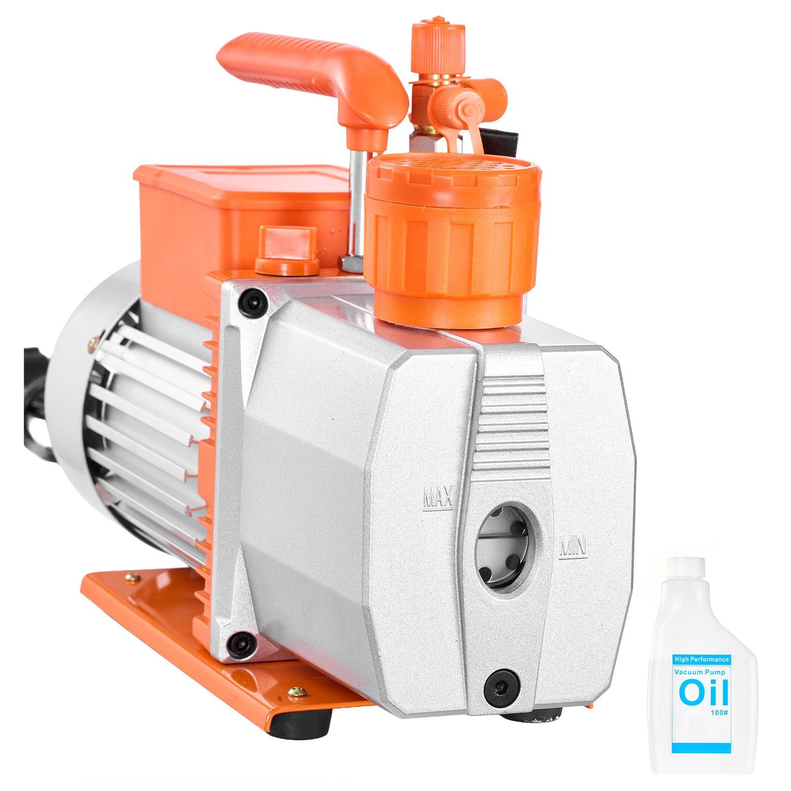 vacuum pump, 7 cfm 3/4 hp, hvac two stage rotary vane ac vacuum pump, for r134a r22 r410a r1234yf r32, 4 pole motor, for automotive air conditioner maintenance resin degassing, oil included