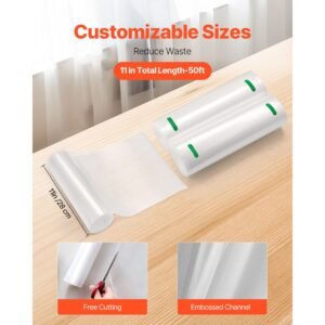 vacuum sealer bags, 2 rolls 11 in x 50 ft, non bpa food grade seal a meal bags, customizable freezer friendly vac sealing bag for food saver, food storage vacuum bags for meal prep or sous vide