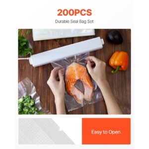 vacuum sealer bags, 200 pcs 8 x 12 inch durable seal bags, non bpa food grade seal a meal freezer bags, vac sealing bag for food saver, ideal food storage vacuum bags for meal prep or sous vide