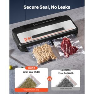 vacuum sealer machine, 80kpa 120w powerful compact food sealer, 7 in 1 multi functional food vacuum sealer, automatic air sealing system with built in cutter with 10 vacuum bags & 1 bag roll