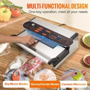 vacuum sealer machine, 95kpa 350w powerful dual pump and dual sealing, dry and moist food storage, automatic and manual air sealing system with built in cutter, with seal bag and external hose