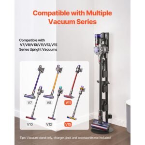 vacuum stand, compatible with v7 v8 v10 v11 v12 v15 series upright vacuum cleaners & accessories, stable vacuum stand holder with 4 anti slip pads and 3 clips for storing 6 brush heads