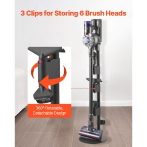 vacuum stand, compatible with v7 v8 v10 v11 v12 v15 series upright vacuum cleaners & accessories, stable vacuum stand holder with 4 anti slip pads and 3 clips for storing 6 brush heads