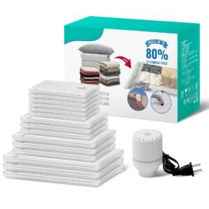vacuum storage bags, 15 pack space saver seal bag(3 jumbo/3 large/3 medium/3 small/3 roll), compression airtight zipper space bags with electric pump, for cloth, bedding, blanket, pillow, travel