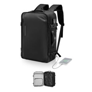 vacuum travel backpack, 65l, expandable vacuum seal compression travel backpack, with tsa approved lock, multiple pockets compartments, water resistant carry on suitcase luggage, no pump, black
