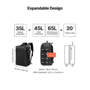 vacuum travel backpack, 65l, expandable vacuum seal compression travel backpack, with tsa approved lock, multiple pockets compartments, water resistant carry on suitcase luggage, no pump, black