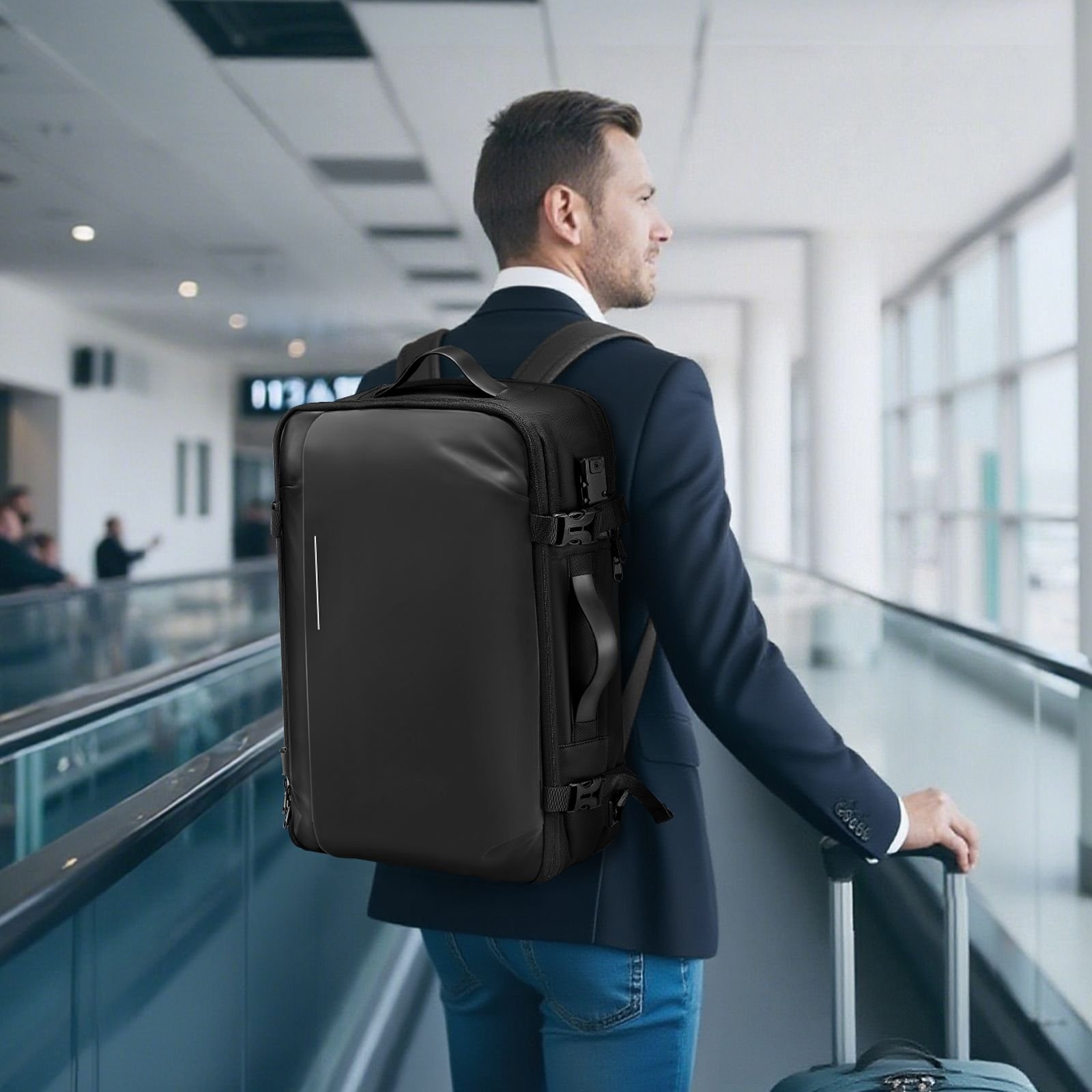 vacuum travel backpack, 65l, expandable vacuum seal compression travel backpack, with tsa approved lock, multiple pockets compartments, water resistant carry on suitcase luggage, no pump, black