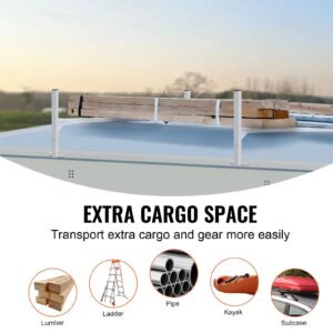 van roof ladder rack, 2 bars aluminum alloy roof ladder racks, 400 lbs capacity rain gutter van roof rack, adjustable length 51.2" to 81.1", van ladder rack for van, cargo, trailer