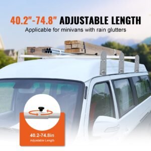 van roof ladder rack, 3 bars alloy steel roof racks, 750 lbs capacity rain gutter roof rack, adjustable length 40.2" to 74.8", van ladder rack compatible with chevrolet express, gmc savana, etc