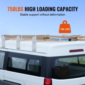 van roof ladder rack, 3 bars alloy steel roof racks, 750 lbs capacity rain gutter roof rack, adjustable length 40.2" to 74.8", van ladder rack compatible with chevrolet express, gmc savana, etc