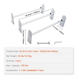 van roof ladder rack, 3 bars alloy steel roof racks, 750 lbs capacity rain gutter roof rack, adjustable length 40.2" to 74.8", van ladder rack compatible with chevrolet express, gmc savana, etc