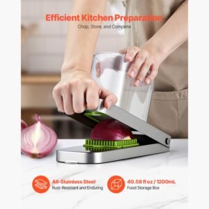 vegetable chopper, food veggie cutter with 3 stainless steel blades, onion slicer with container, salad potato dicer kitchen gadgets & essentials home appliances tools for easy diy, silver