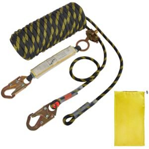 Vertical Lifeline Assembly, 0.55'' x 100' Fall Protection Rope with 30 KN Breaking Tension, Polyester Roofing Rope with Steel Snap Hooks, Rope Grab, and Shock Absorber, ANSI Compliant