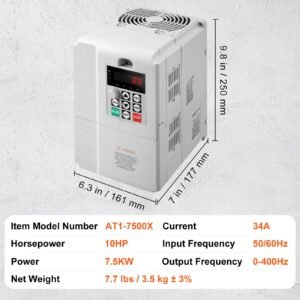 vfd 7.5kw, 34a, 10hp variable frequency drive for 3 phase motor speed control