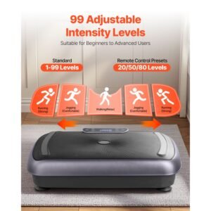 vibration plate exercise machine, full body vibrating platform for lymphatic drainage and weight loss, home workout fitness equipment with 2 resistance bands, body shaker for women men, black
