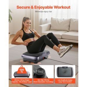 vibration plate exercise machine, full body vibrating platform for lymphatic drainage and weight loss, home workout fitness equipment with 2 resistance bands, body shaker for women men, black
