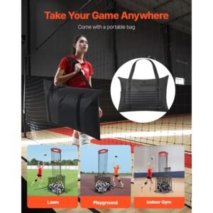 volleyball setter training equipment, angle and height adjustable volleyball trainer, portable practice net with cart, wheels, carrying bag, indoor outdoor target net for serving spiking setting