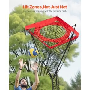 volleyball setter training equipment, angle and height adjustable volleyball trainer, portable practice net with steel base, carrying bag, indoor outdoor target net for serving spiking setting
