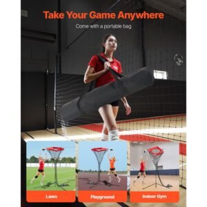 volleyball setter training equipment, angle and height adjustable volleyball trainer, portable practice net with steel base, carrying bag, indoor outdoor target net for serving spiking setting