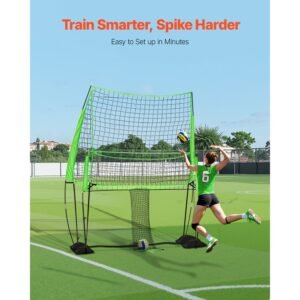 volleyball training net system, freely height adjustable practice equipment with ball return, 8x11ft portable net station, easy setup for backyard indoor outdoor serving spiking improve accuracy