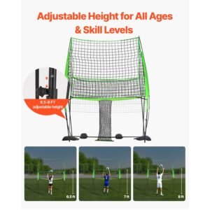 volleyball training net system, freely height adjustable practice equipment with ball return, 8x11ft portable net station, easy setup for backyard indoor outdoor serving spiking improve accuracy