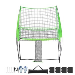 Volleyball Training Net System, Freely Height-Adjustable Practice Equipment with Ball Return, 8x11ft Portable Net Station, Easy Setup for Backyard Indoor Outdoor Serving Spiking Improve Accuracy