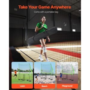volleyball training net system, freely height adjustable practice equipment with ball return, 8x11ft portable net station, easy setup for backyard indoor outdoor serving spiking improve accuracy