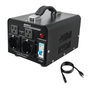 Voltage Converter Transformer, 1000VA, Heavy Duty Step Up/Down Power Transformer, Convert from 110V to 220V and 220V to 110V, with US Outlets, EU Outlets, Power Cord, Circuit Breaker Protection