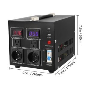 voltage converter transformer, 2000w, heavy duty step up/down transformer, convert from 110 volt to 220 volt and from 220 volt to 110 volt, with us outlet eu outlet 5v usb port, ce certified