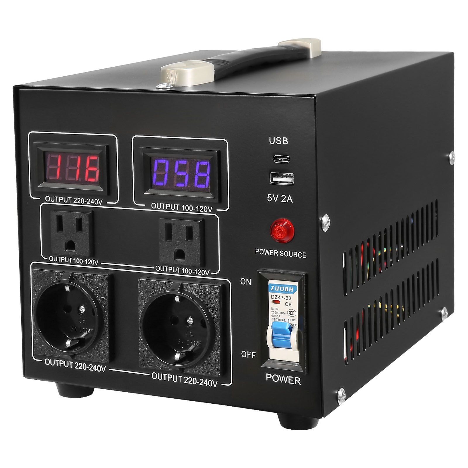 voltage converter transformer, 2000w, heavy duty step up/down transformer, convert from 110 volt to 220 volt and from 220 volt to 110 volt, with us outlet eu outlet 5v usb port, ce certified