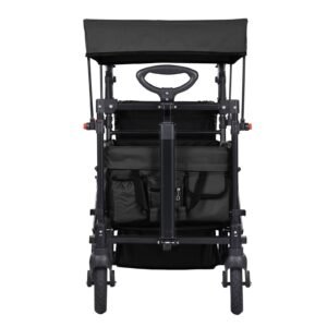 wagon stroller for 2 kids, push pull quad collapsible stroller with adjustable handle, encircling harness removable canopy, 4 wheels with brakes, mutifunction tandem stroller for camping black