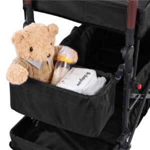 wagon stroller for 2 kids, push pull quad collapsible stroller with adjustable handle, encircling harness removable canopy, 4 wheels with brakes, mutifunction tandem stroller for camping black
