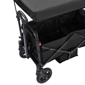 wagon stroller for 2 kids, push pull quad collapsible stroller with adjustable handle, encircling harness removable canopy, 4 wheels with brakes, mutifunction tandem stroller for camping black