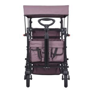 wagon stroller for 2 kids, push pull quad collapsible stroller with adjustable handle, encircling harness removable canopy,4 wheels w/ brakes,mutifunction tandem stroller for camping dark purple