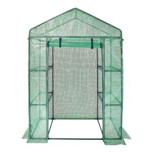 walk in green house, 4.6 x 2.4 x 6.7 ft, greenhouse with shelves, high strength pe cover with doors, windows and steel frame, set up in minutes, for planting and storage