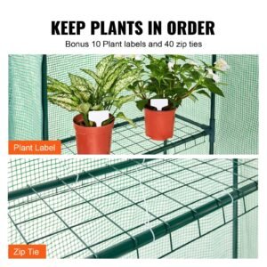 walk in green house, 4.6 x 2.4 x 6.7 ft, greenhouse with shelves, high strength pe cover with doors, windows and steel frame, set up in minutes, for planting and storage