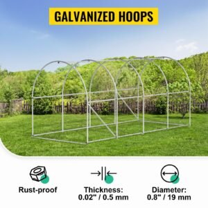 walk in tunnel greenhouse, 15 x 7 x 7 ft portable plant hot house with galvanized steel hoops, 1 top beam, diagonal poles, zippered door & 8 roll up windows, green