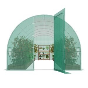 walk in tunnel greenhouse, 19.4x9.7x7.4 ft hoop house greenhouse tunnel, plant hot house with galvanized steel frame, green pe cover, swing door and 12 roll up windows for outdoor