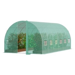 walk in tunnel greenhouse, 19.4x9.7x7.4 ft hoop house greenhouse tunnel, plant hot house with galvanized steel frame, green pe cover, swing door and 12 roll up windows for outdoor
